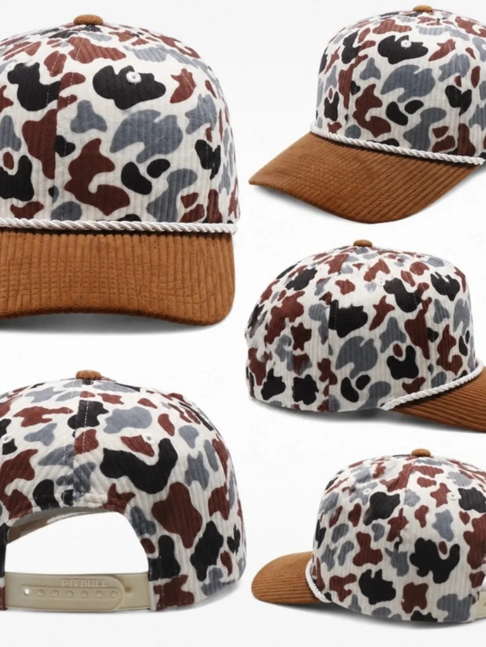 Corduroy Trucker Cap with Brown/White Camo Print